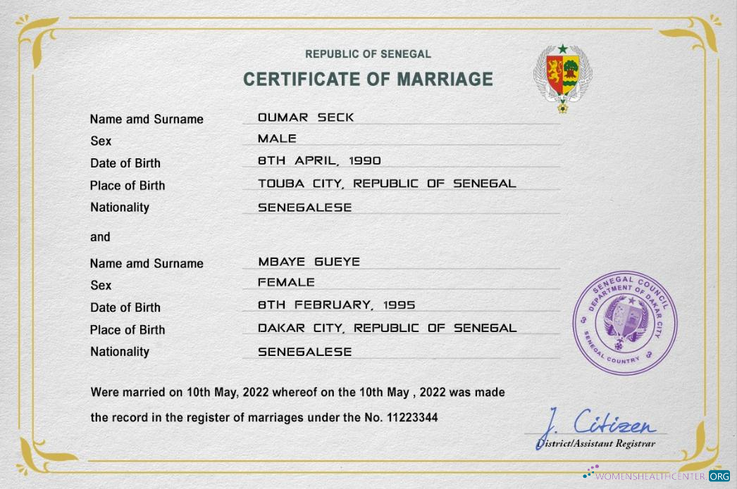 Download Senegal marriage certificate PSD template Photoshop template
